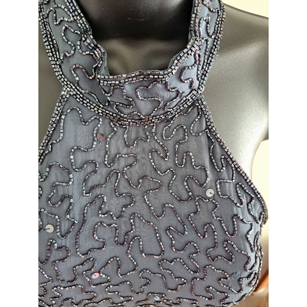 Andretta Donnatello Beaded Halter Neck Maxi Gown Dress Open Back Silk L Formal - Picture 2 of 13